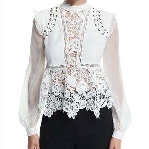 Self Portrait floral lace crochet peplum top  white